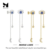 mc 925 silver blue enamel evil eye piercing stud earring for women jewelry gold tassel chains with star moon earring brinco gift