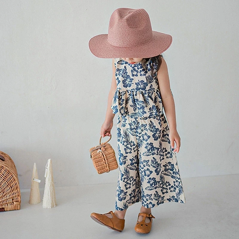 

Melario/новый летний комплект для девочек, рубашка без рукавов с цветочным рисунком + штаны, костюм в стиле ретро с цветочным рисунком, изысканные комплекты одежды для детей, повседневная одежда для маленьких девочек