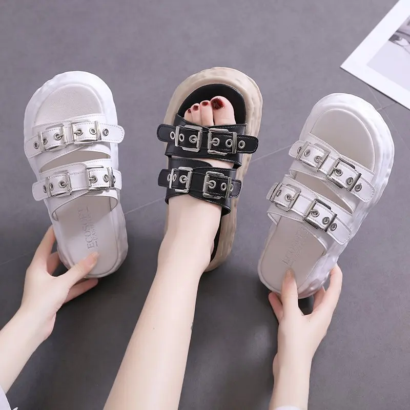

Slippers Casual Shoes Woman 2022 Pantofle Platform Luxury Soft Flat Summer New Rubber Fabric Rome Slides PU Shoes Women Slipper