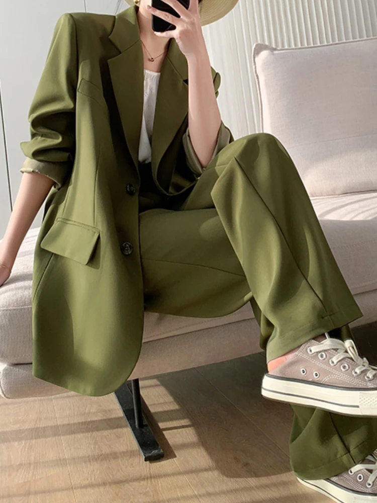 

New Women Elegant Casual Trousers Suit Ladies Slim Vintage Loose Business Pantsuit Femme Fashion Formal Clothes Two Pieces Set
