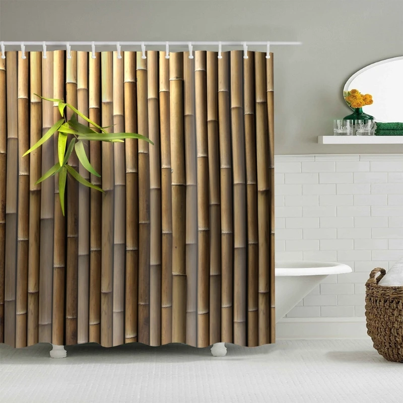 

Bamboo Shower Curtain Waterproof Bath Curtain For Bathroom Decor With 12 Hooks