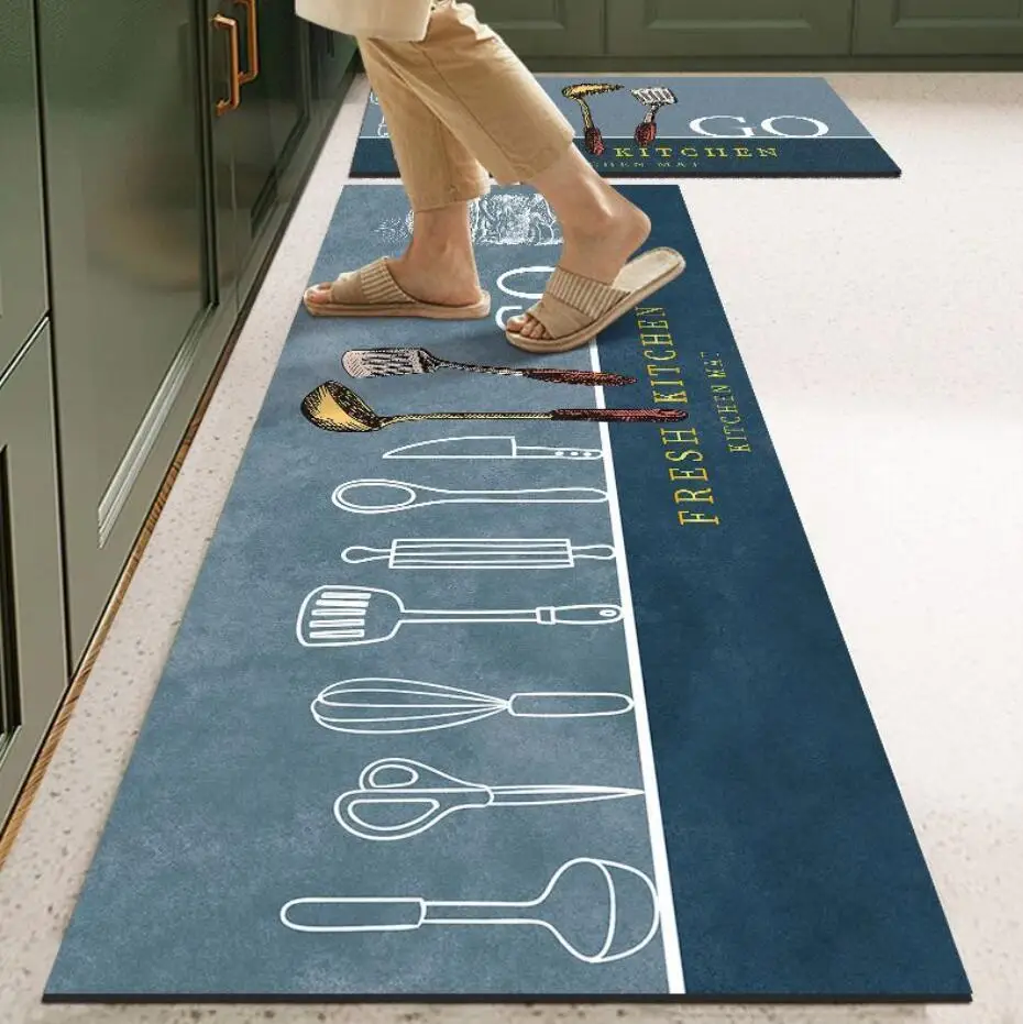 

New Kitchen Floor Mat Tableware Pattern Entrance Doormat Bathroom Door Floormat Parlor Anti-slip Antifouling Long Rug