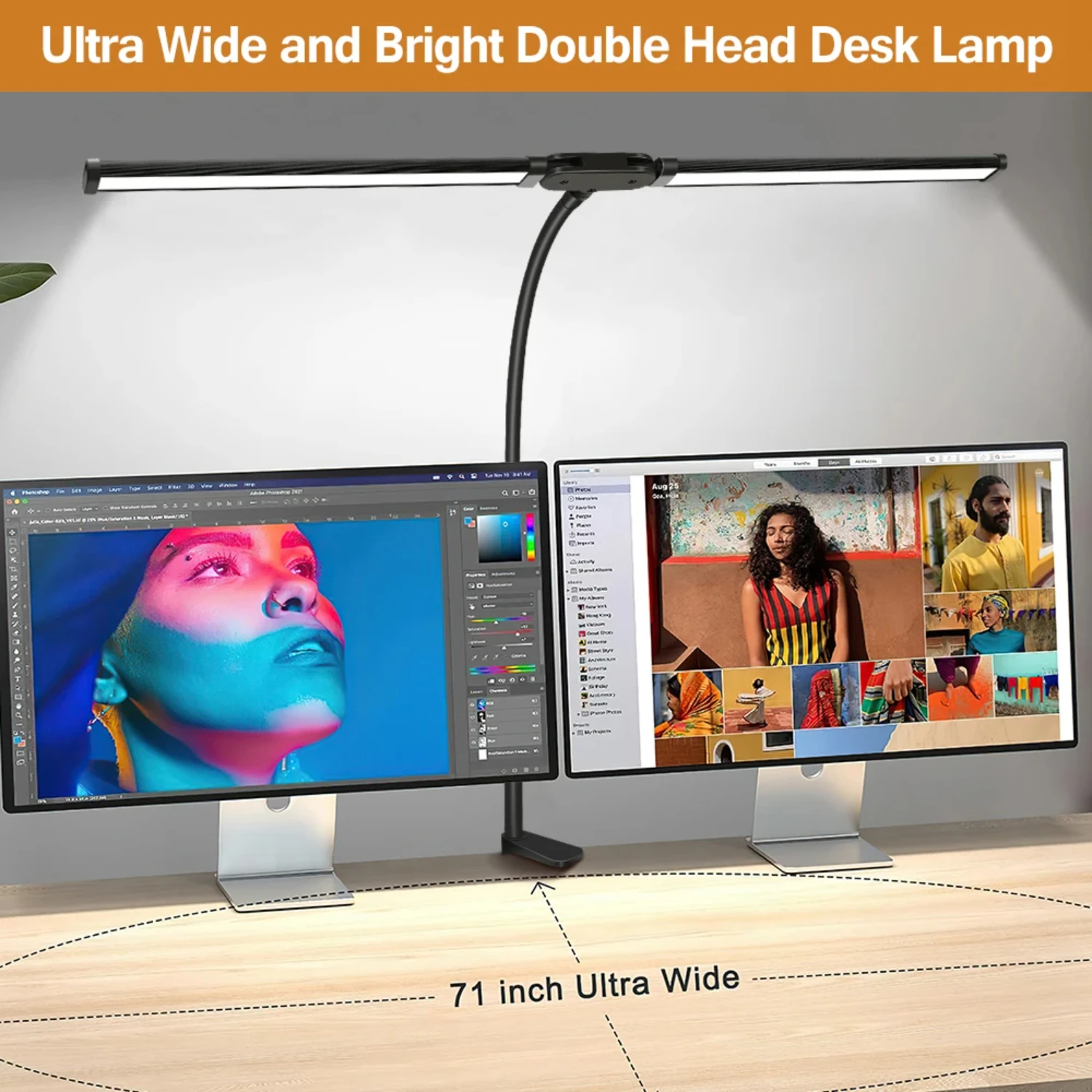 Double headed LED clip type remote control desk lamp reading desktop architectural with 5 color modes a