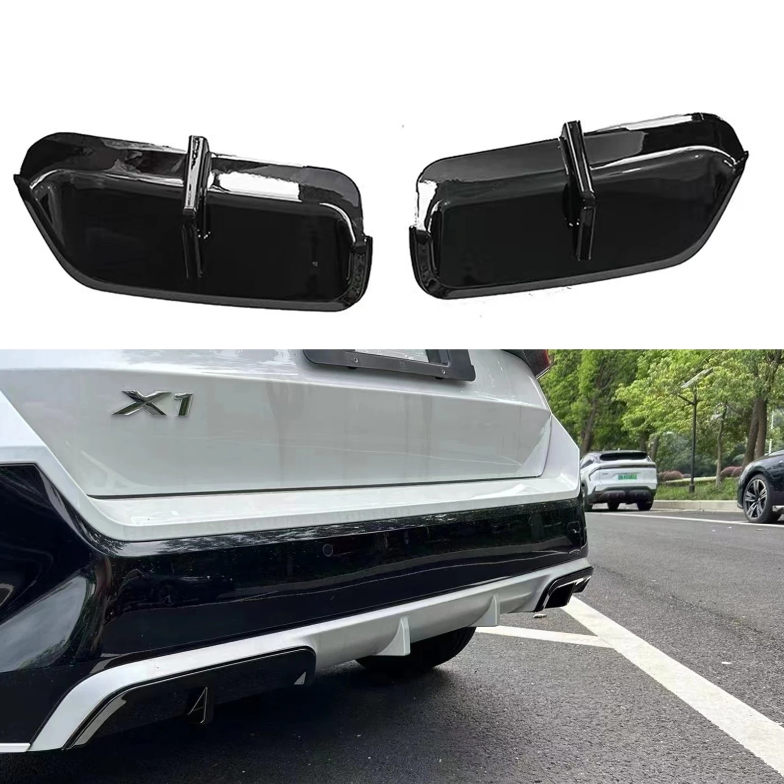 

For BMW X1 U11 U12 M Sport 06.2023-2024 Glossy Black Rear Bumper Diffuser Lip Cover Boot Lower Splitter Spoiler Protector Plate