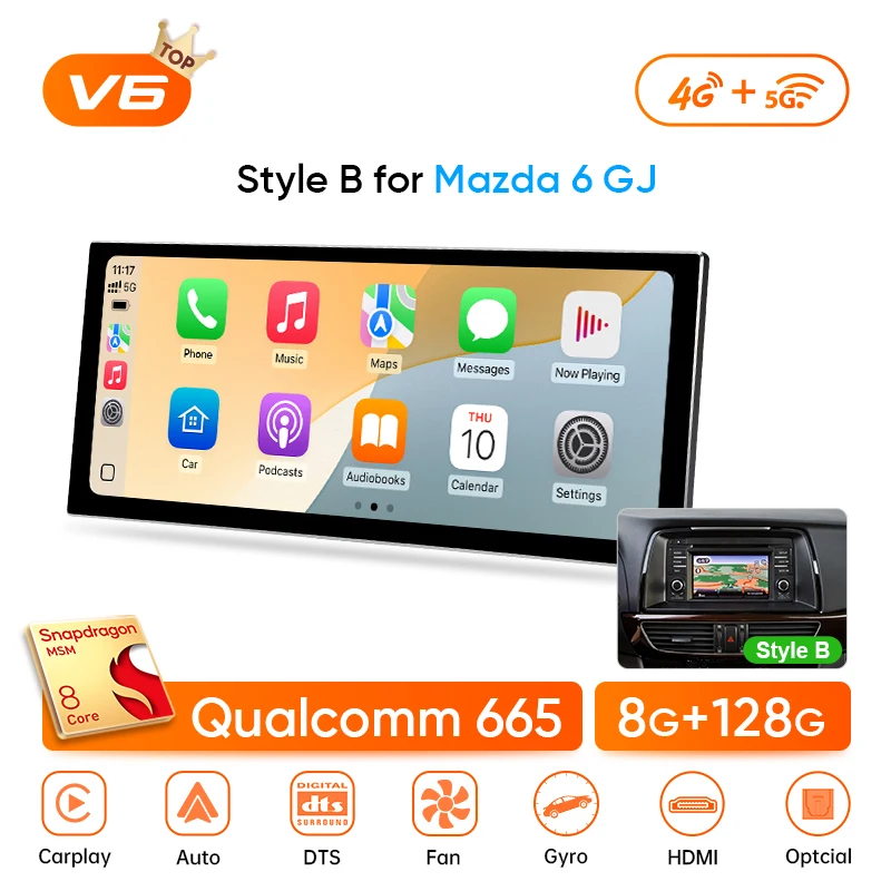 

Ainavi 12,3-дюймовый автомобильный радиоприемник для Mazda 6 GJ серии Atenza 2013 2014 2015 Беспроводной Carplay Android Auto 4G Автомобильный мультимедийный плеер