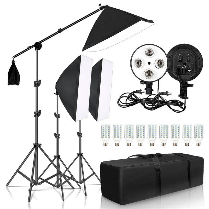 

NEW Softbox Photography Lighting Kit 50x70CM Professional Continuous Studio Lighting Equipment with Boom Arm Hairlight and