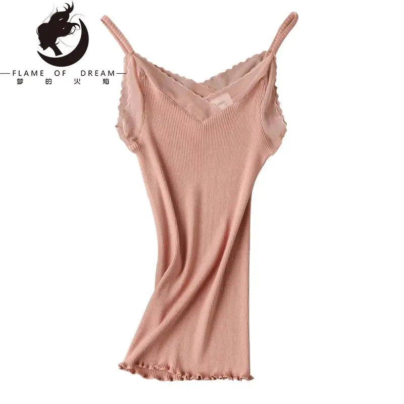 Flame Of Dream Light  Mulberry Silk Lace  Sling Silk High Elastic Thread Slim  Vest 221357