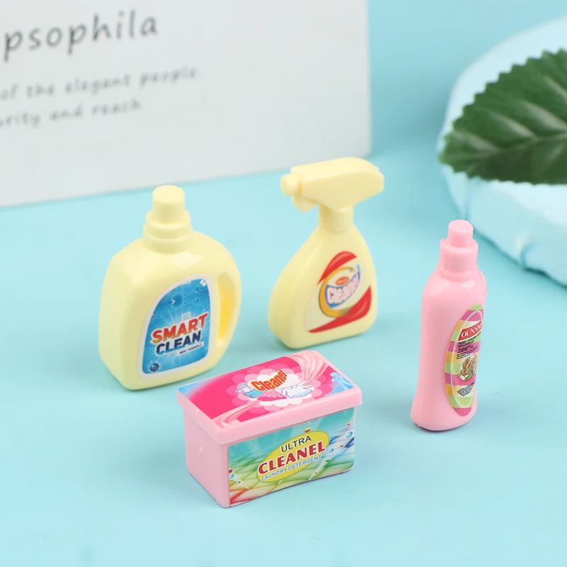 4Pcs/Set Dollhouse Miniature Cleaning Bucket Detergent Laundry Detergent Pretend Play Toy Hand Basket Model