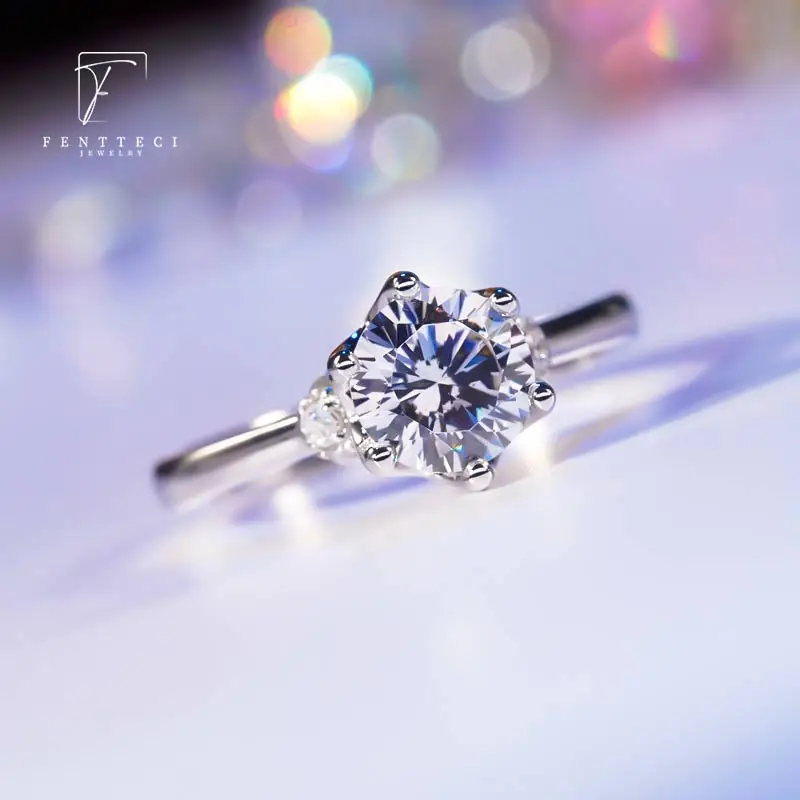 FENTTECI 925 Sterling Silver D Color Moissanite Rose Shape Red Diamond Ring True Love Wedding Proposal Ring for Women Jewelry