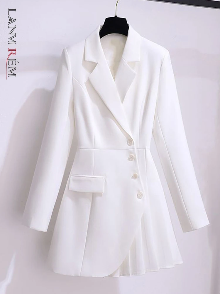 

Платье LANMREM женское однобортное с присборенной талией, дизайнерская однотонная одежда с длинным рукавом, офисная одежда, 32D640, 2023