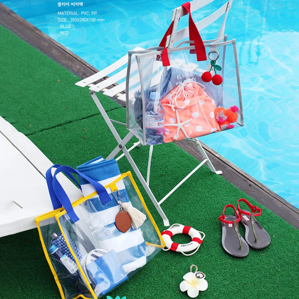 Bolso de playa transparente para mujer, bolsa de PVC impermeable, grande, portátil, de verano