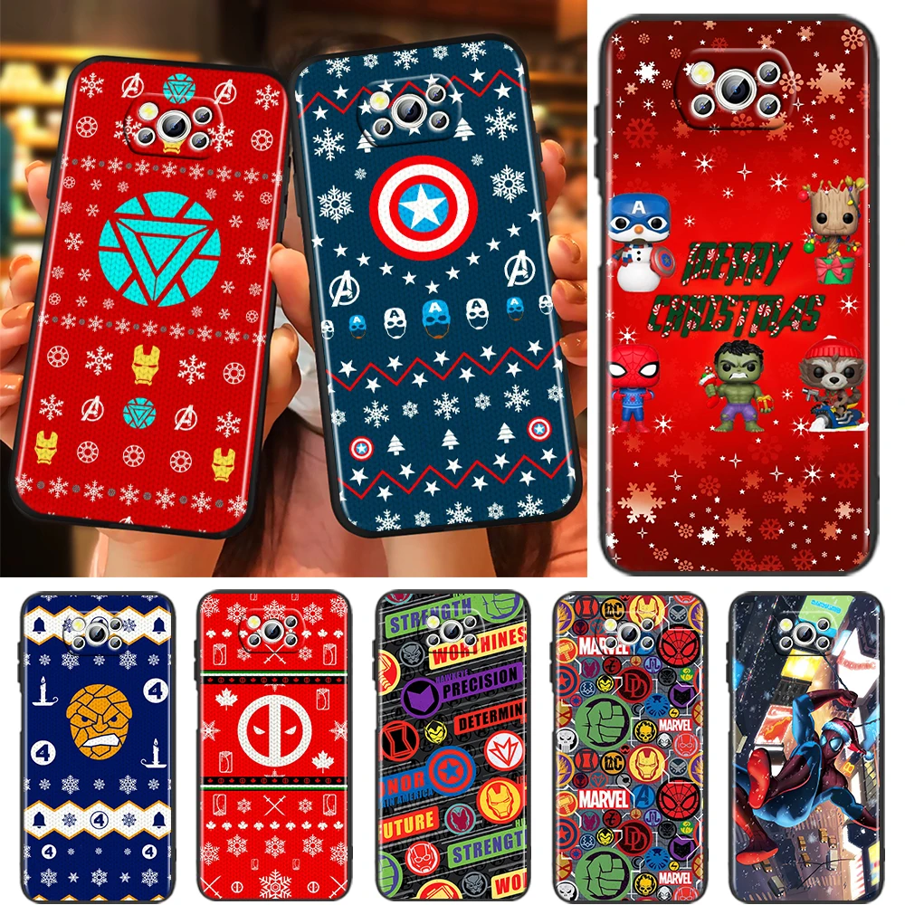 

Marvel Christmas Cartoon Case For Xiaomi Mi Poco X4 X3 NFC F4 F3 GT M5 M5s M4 M3 Pro C40 C3 5G Soft Black Phone Cover Shell Capa