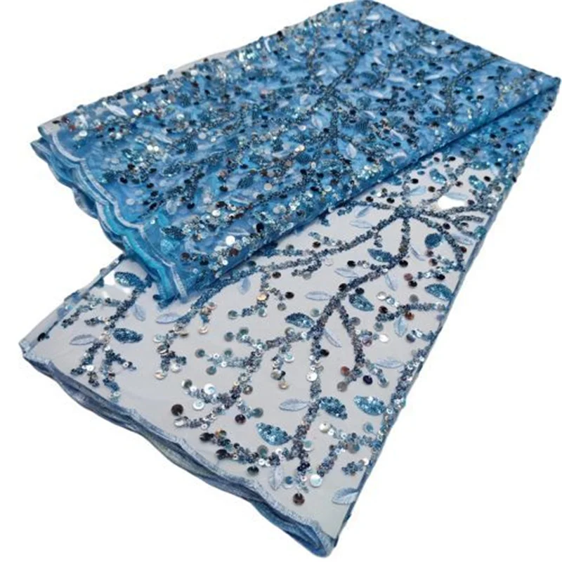 

2022 Sky blue Milk Silk Tulle High Quality French Lace Fabric Sew Shine Sequins African Lace Fabric For Wedding Party Dress Pink