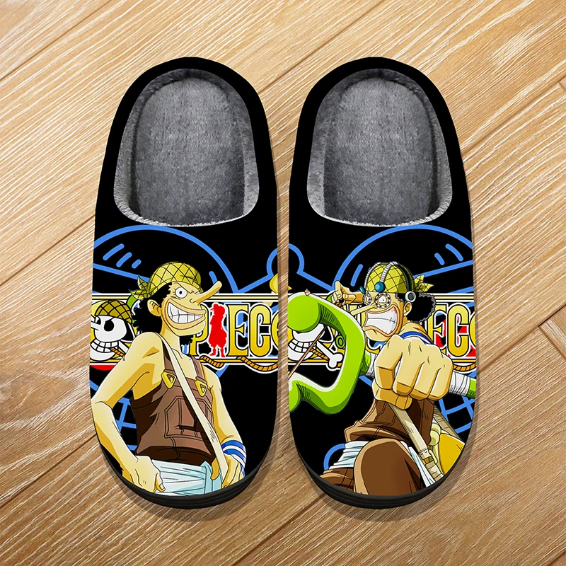 Custom Size Winter Home Soft Warm Cartoon Slippers For Adult Kids Anime ONE PIECE Usopp Luffy ACE Cosplay Indoor Cute
