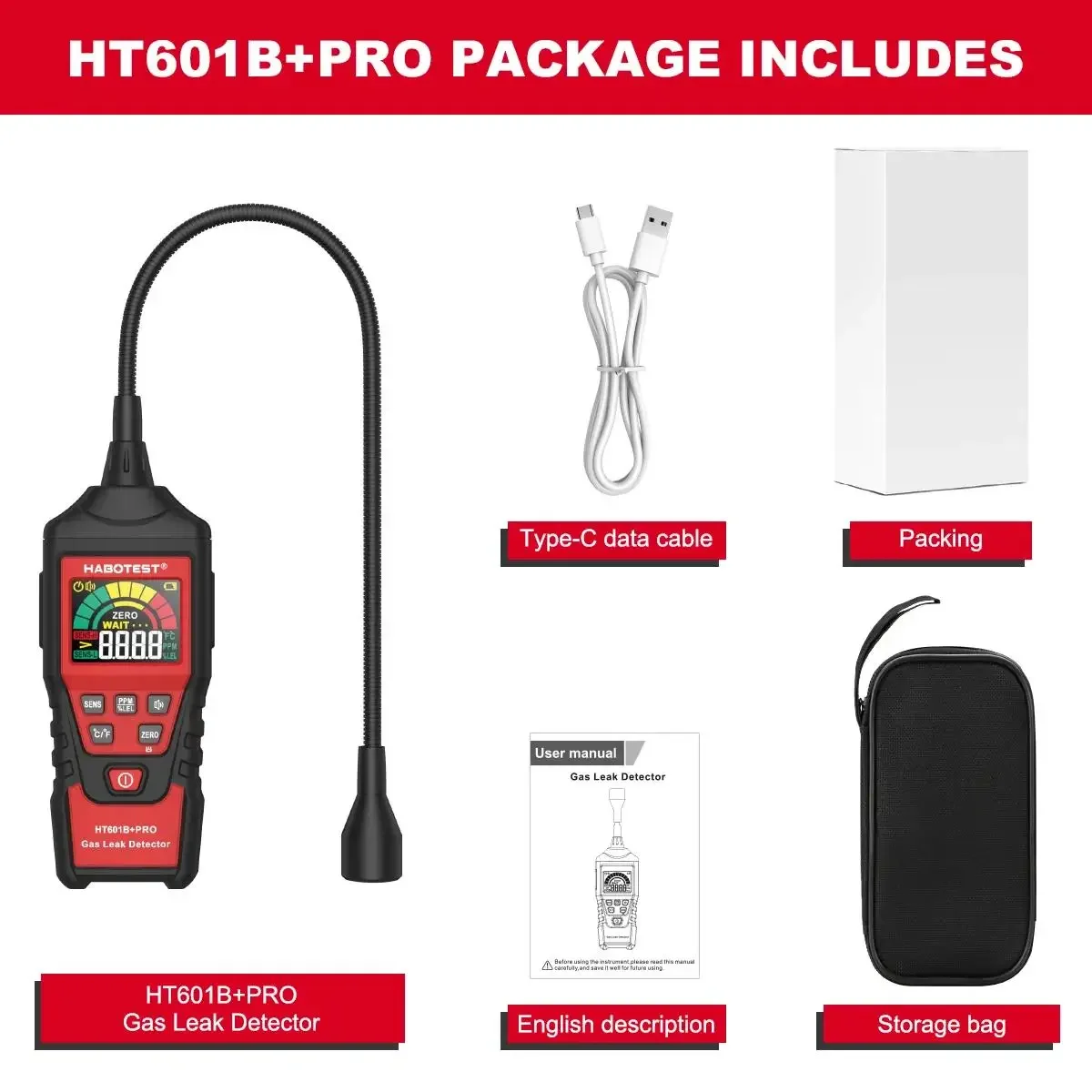 

HABOTEST HT601B+PRO Детектор утечки газа