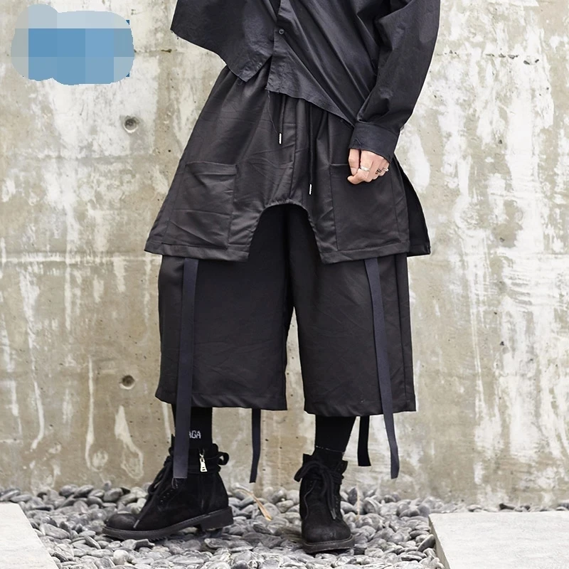 

Men's Casual Wide Leg Pants Original Design Wide Leg Pants 2021 Summer Dark Japanese Men's Casual Ribbon Nine Minute Pants