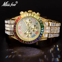 missfox watch for men color diamond 18k waterproof male quartz reloj luxury iced out stainless steel luminous mens wristwatches