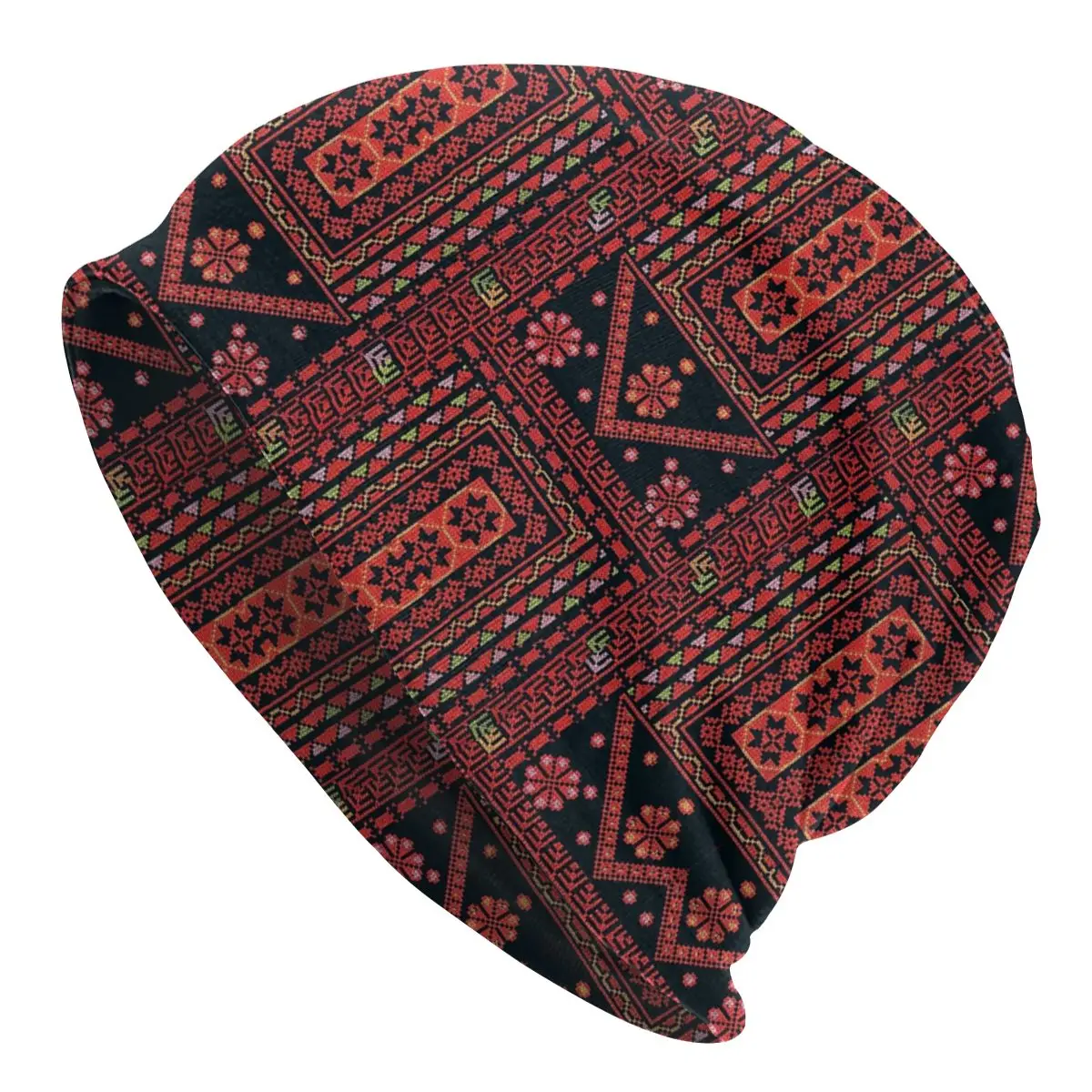 

Three Flowers Palestinian Embroidery Bonnet Femme Fashion Knitting Hat For Winter Warm Palestine Tatreez Folk Art Beanies Caps
