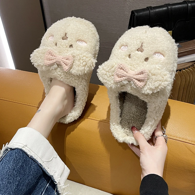 

Flat Shoes Female Slippers Casual Slipers Women Platform Winter Footwear Flock Slides Cover Toe Low Luxury 2022 Short Plush Rome