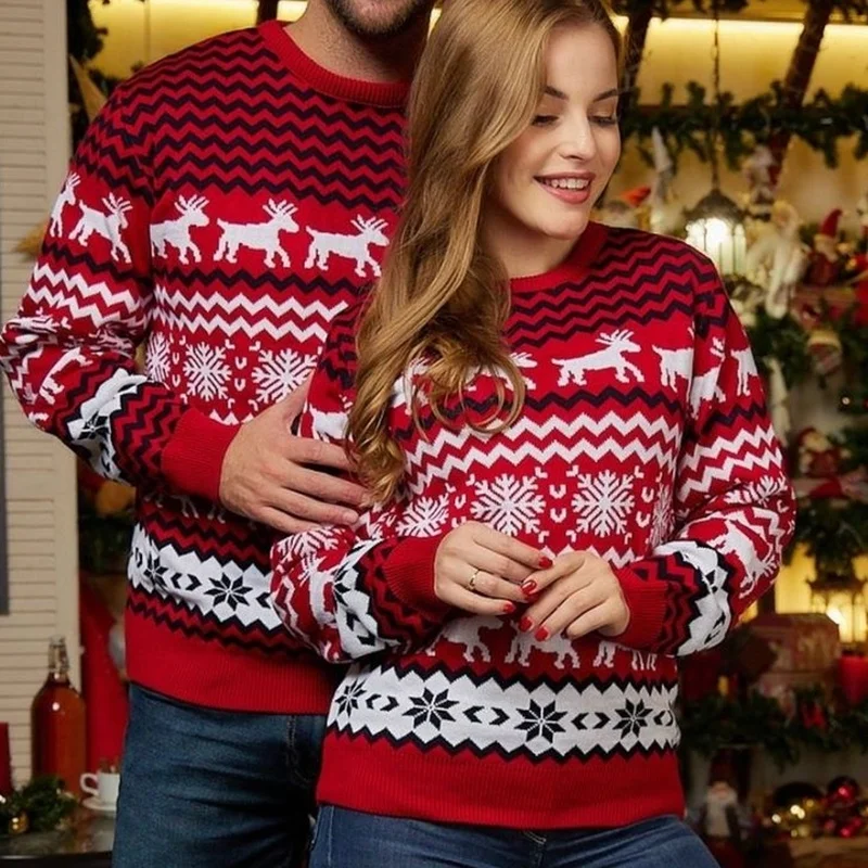 

Женский и мужской свитер с круглым вырезом, теплый плотный вязаный джемпер для всей семьи, повседневная одежда на Рождество, 2023