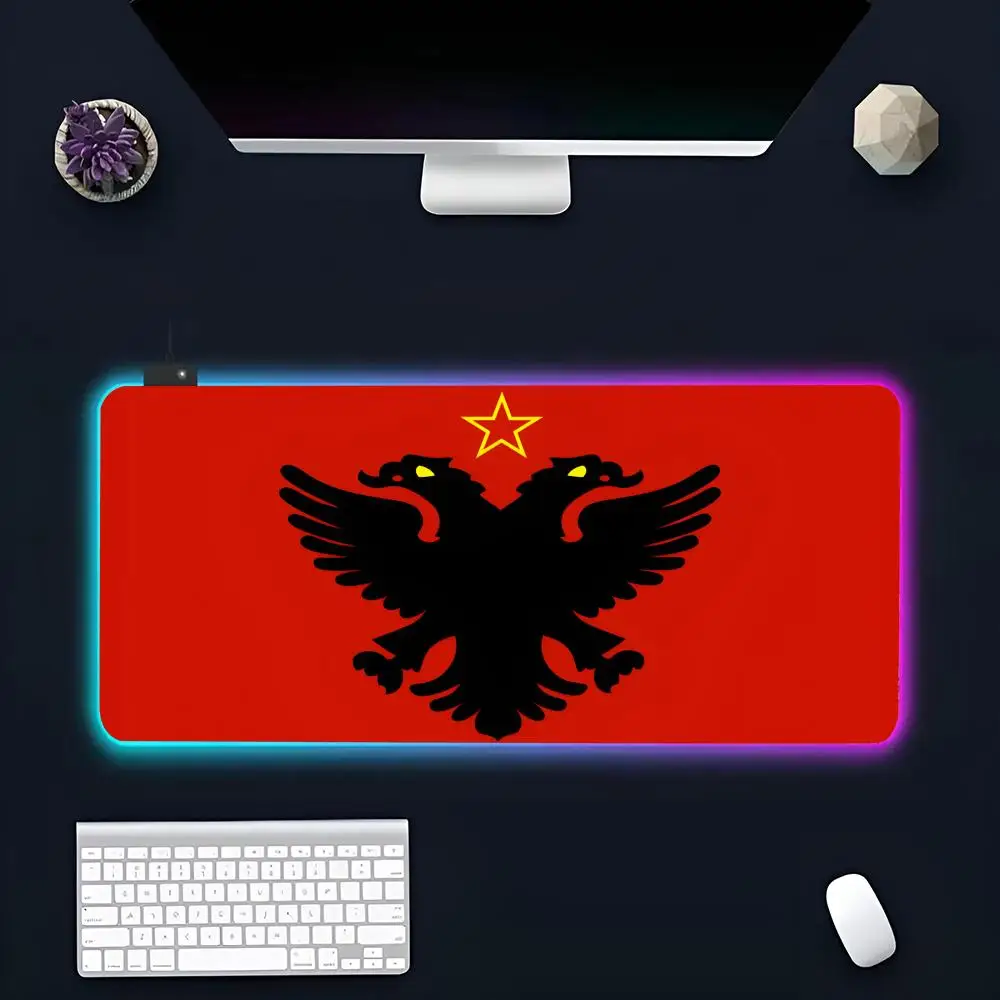 A-Albania F-Flag MINISO Коврик для мыши RGB Игровой коврик Светодиодные большие коврики