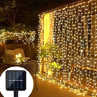 led solar lamp outdoor waterproof curtain lights garland copper wire fairy lights wedding party garden yard christmas decoration