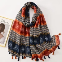 2022 autumn fashion aztec geometric tassel viscose shawl scarf lady high quality wrap pashmina stole bufandas muslim hijab sjaal