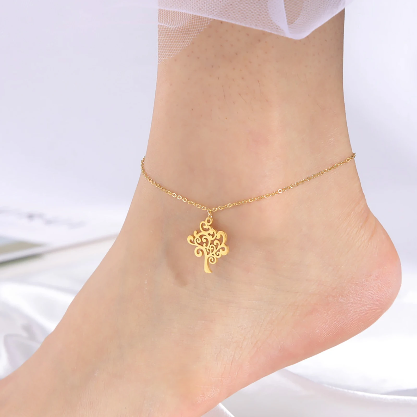 Skyrim Viking Tree of Life Charm Leg Bracelet Stainless Steel Beach Foot Chain Anklet 2023 Jewelry Gift for Women Wholesale