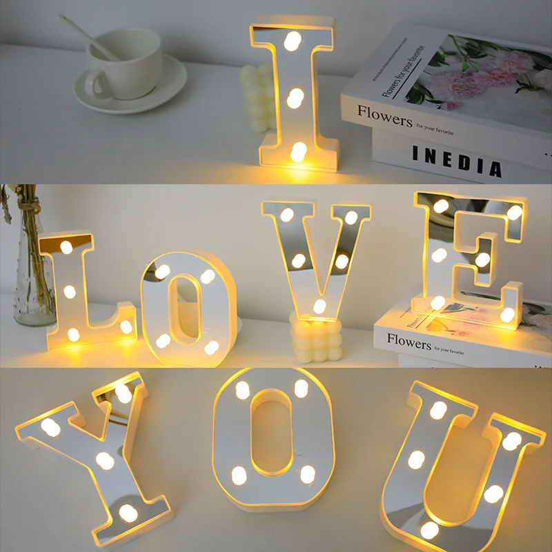 16cm Silver LED Letter Lights Home Decoration Luminous Alphabet Number Night Lamp Birthday Christmas Wedding Propose Decoration