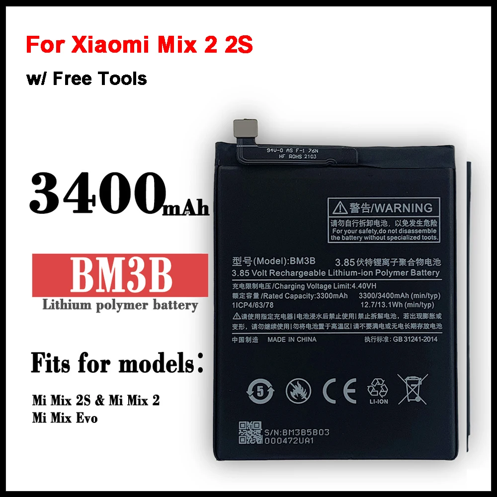 

100% Оригинальный аккумулятор BM3B для Xiaomi Mix 2 2S Mix2S 3300 мАч, аккумуляторная батарея большой емкости для телефона