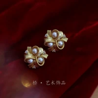 tkj natural pearl earrings womens retro earrings high end silver earrings personality european and american trend ear jewelry