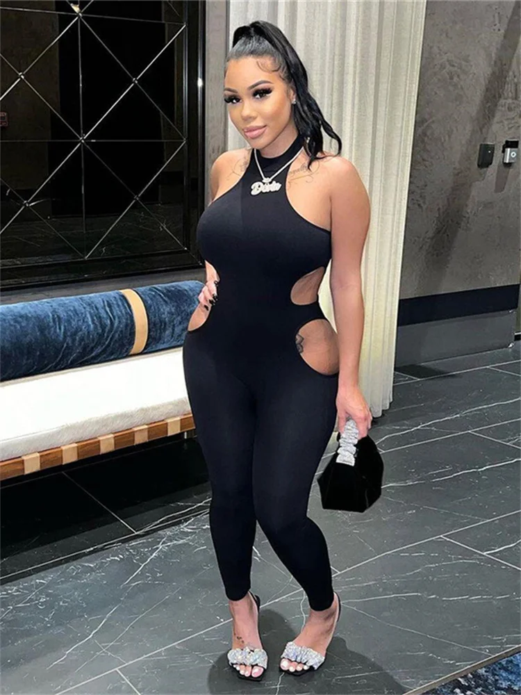 

Summer Outfits Streetwear Sexy Jumpsuit Women Sleeveless Bodycon Rompers Jumpsuits Ladies Backless Hollow Out One-piece Overalls