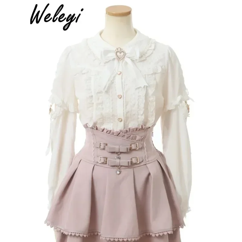 Женская блузка с кружевом и съемным рукавом в японском стиле