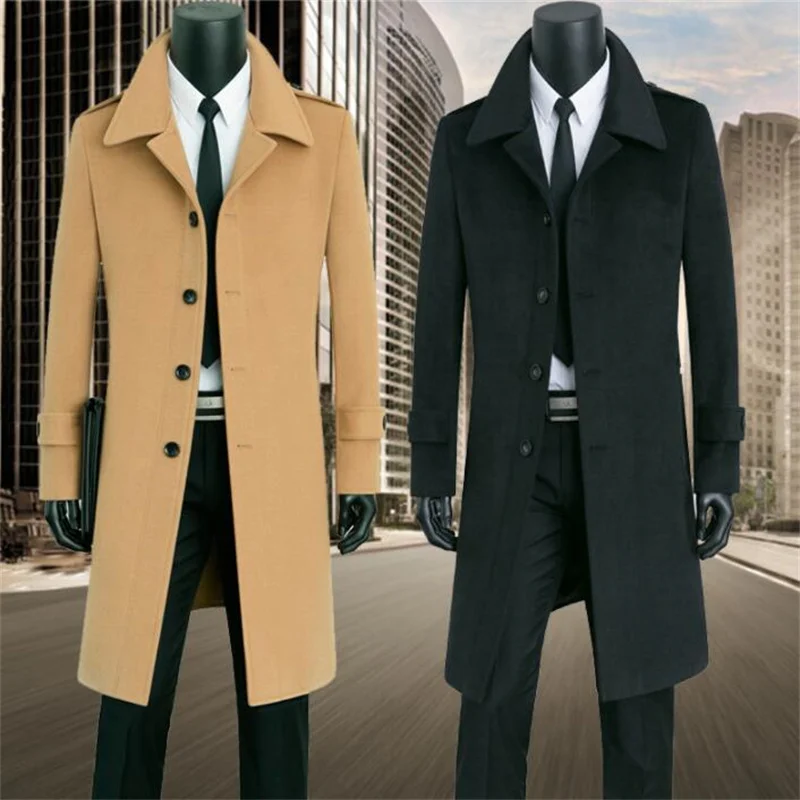 

Woolen Coats Men's New Middle-Aged Long High-End Casual Chaquetas Elegantes Para Hombres Abrigo Hombre Invierno Elegante Black