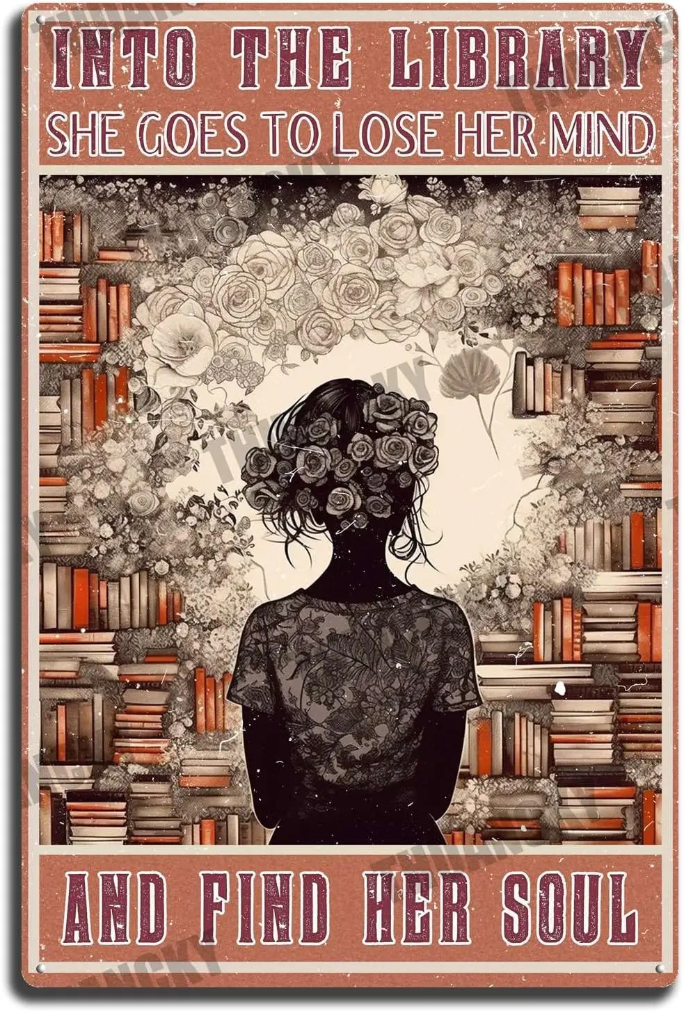 Tn Sgn Booksndar The Lbrry Vertcl Плакат Grl Love Books Vntge Wll rt Book Lover Dctonry Outdoor Street &ampmp Home Br Bedroom