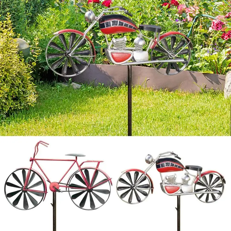 Windmill Garden Stake Garden Spinner For Yard And Garden Wind Sculptures Unique Metal Bicycle Motorcycle Windmill Decoration
