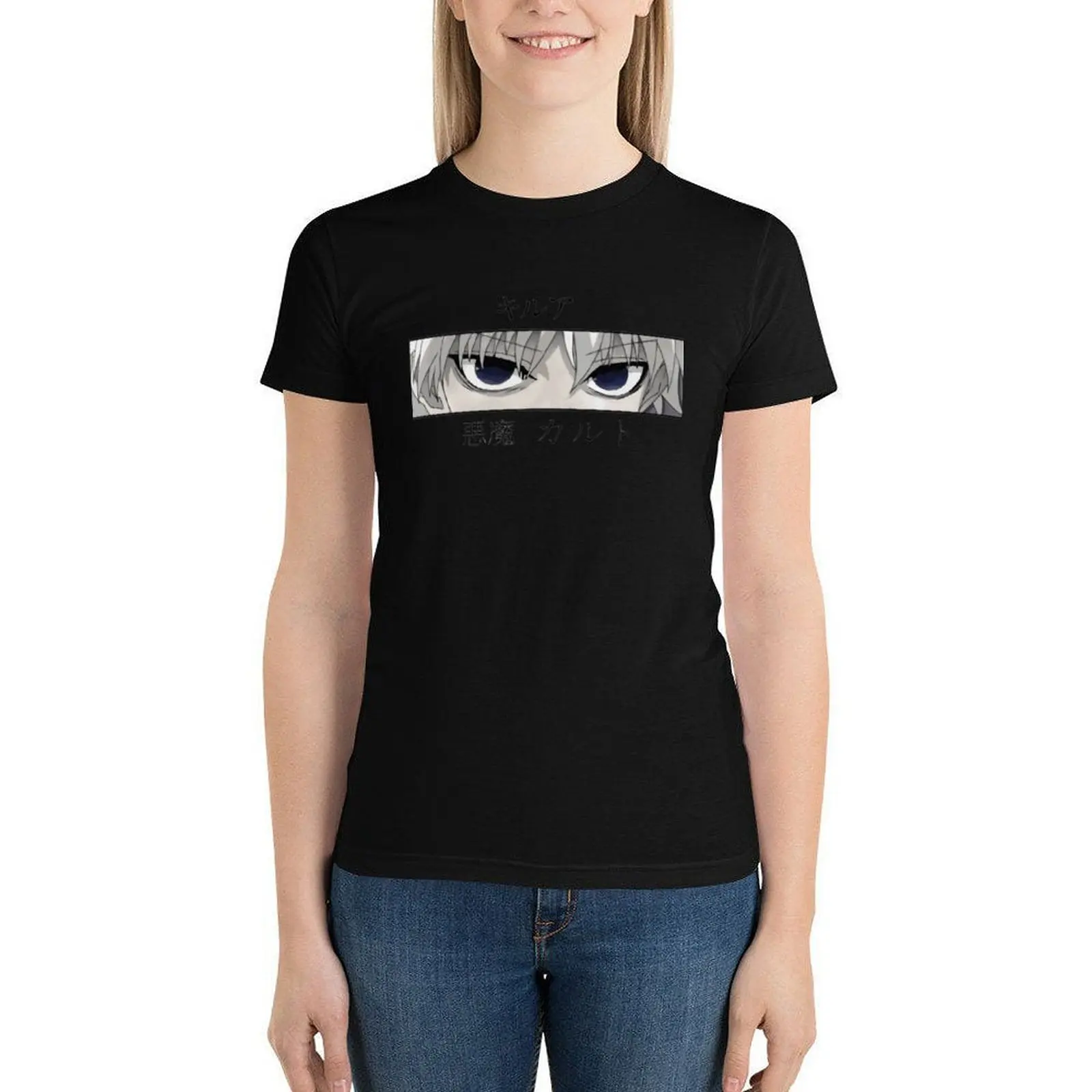 

HXH Killua Zoldyck Stare T Shirt Devil Eyes Anime Cotton Casual T-Shirt Short Sleeve Oversize Ladies Tshirt