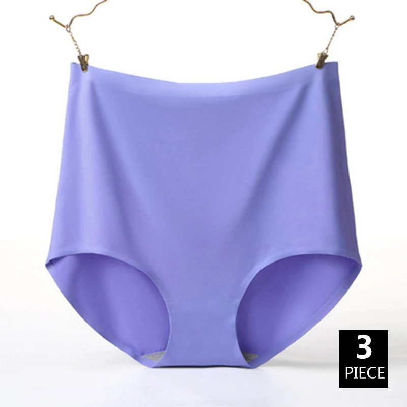 

3PCS 4XL Plus Size Ice Silk Panties for Plump Women High Waist Solid Underwear Large Soft Shapewear Abdomen Hips Breifs
