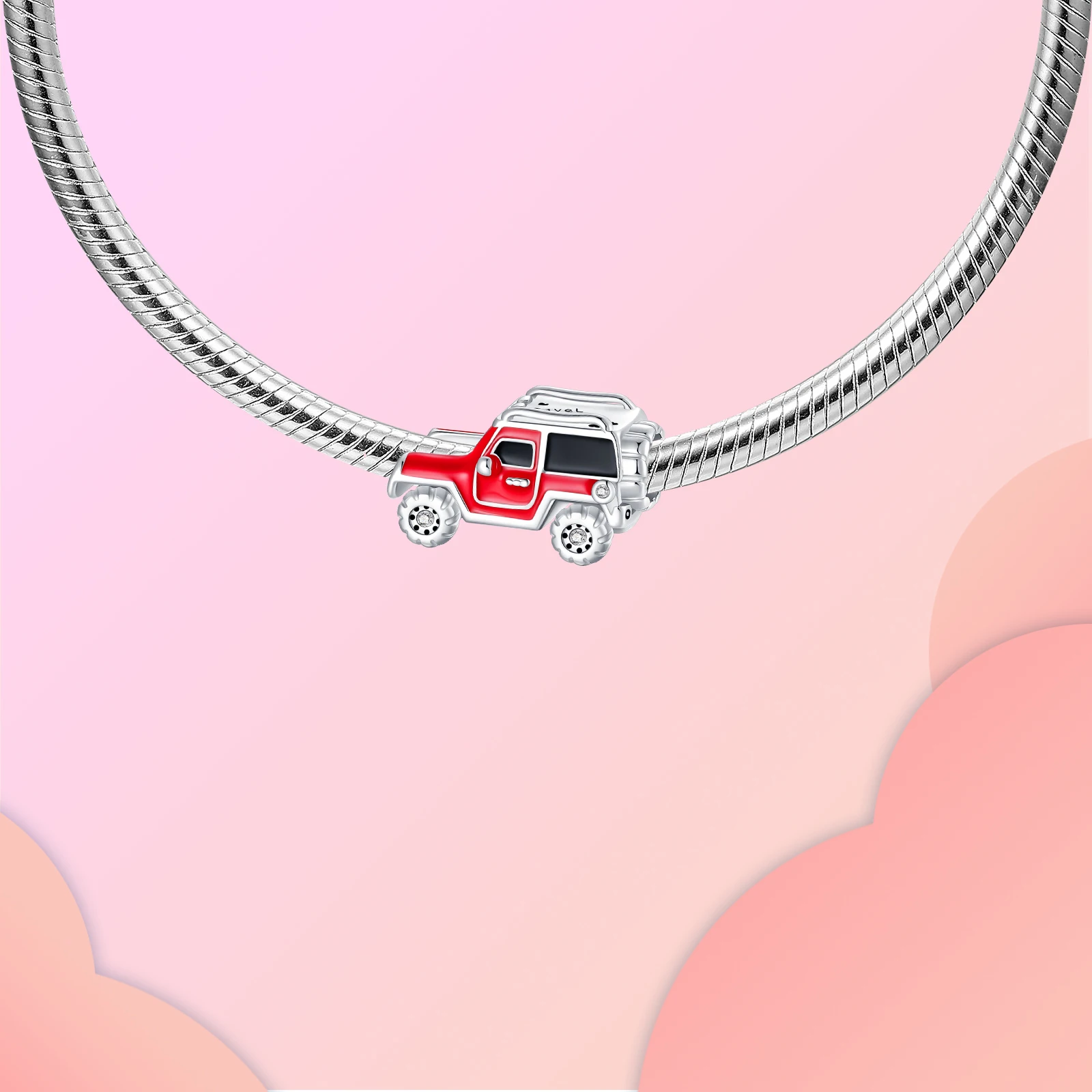 Стерлингового Серебра 925 красный джип автомобильный кулон подвеска подходит для