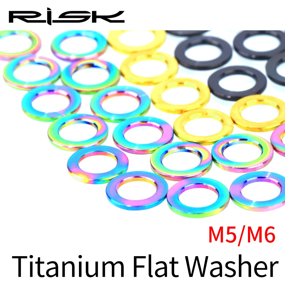 RISK 10pcs M5/M6 Bicycle Screw Washer Titanium Alloy Bolts Flat Washer Lightweight Adjustable Spacer for MTB Road Bike Parts