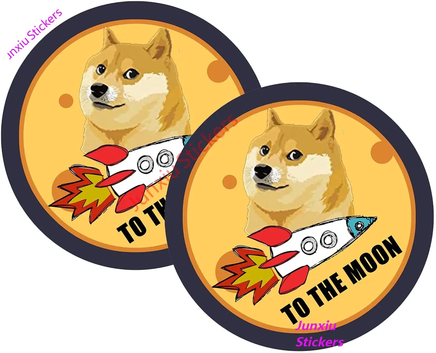 

2 Pack Dogecoin Doge Dog To The Moon Funny Reflective Bumper Stickers Diameter Decals for Car Bumper Laptop Trucks Window