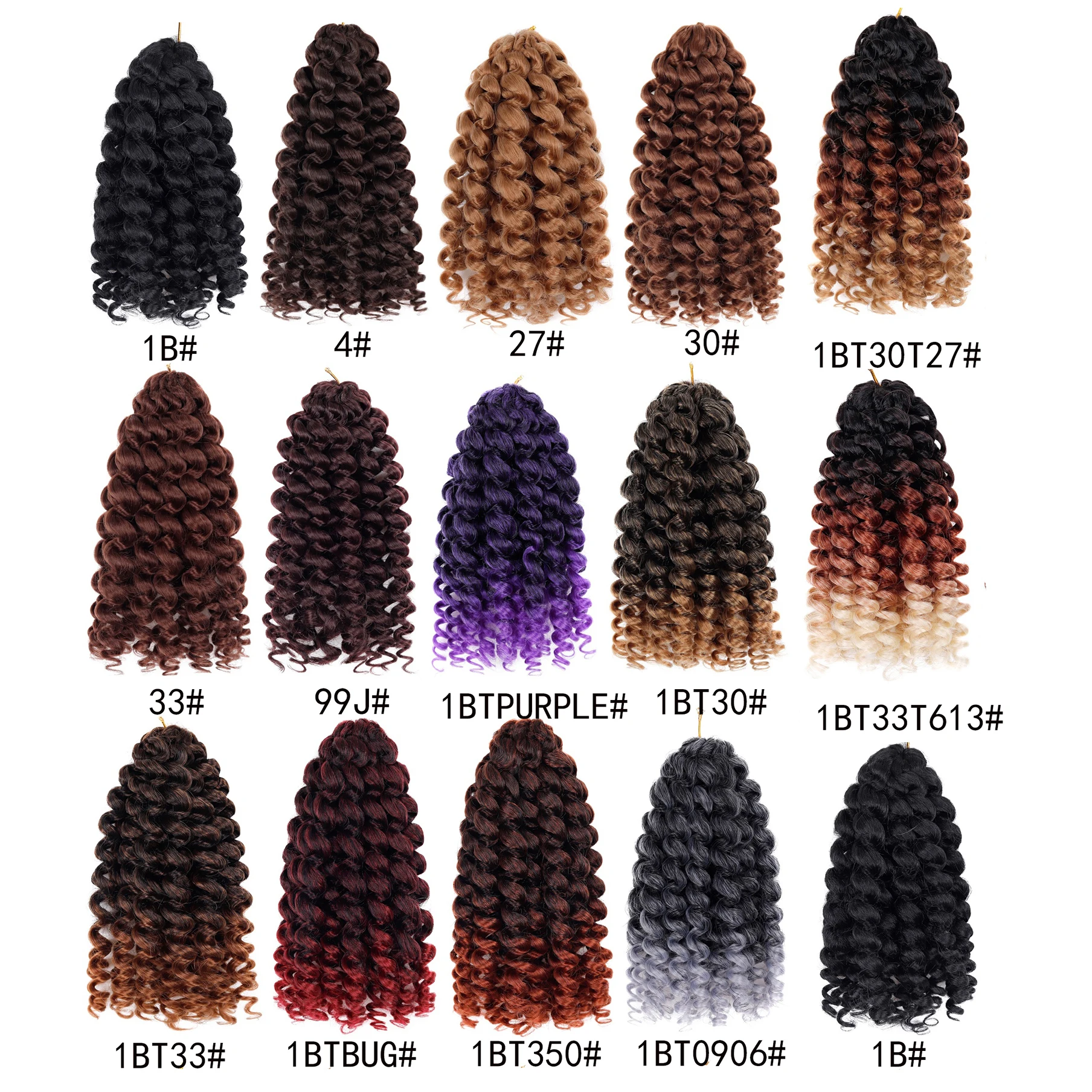 Фото Jeedou GoGo Curl Вязаные крючком волосы Water Wave Плетение для женщин Ombre Черные короткие пляжные локоны Синтетические наращивание волос с глубоким скручиванием №3