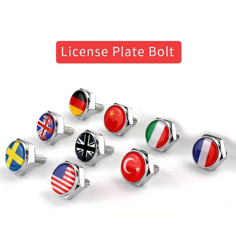 

4pcs/set USA Italy Germany Sweden Flag Metal Screws License Plate Bolts Accessories for Audi Geely Honda Toyota Alfa Romeo Ford