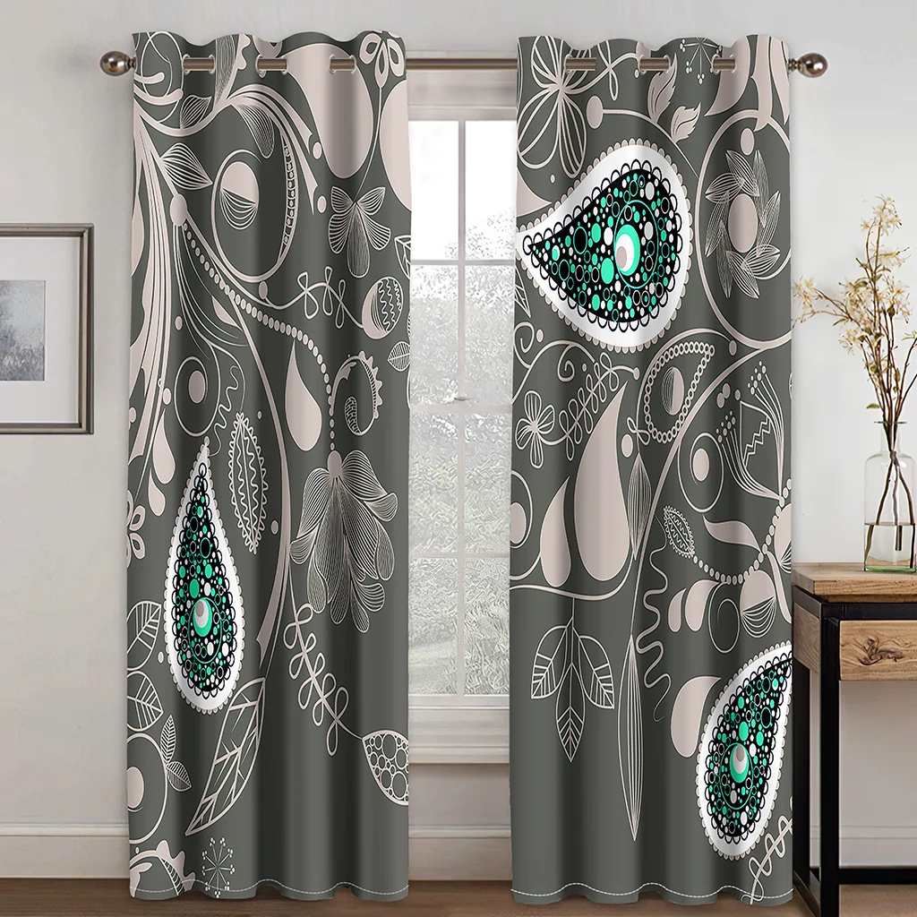 Luxury Baroque Curtains Burgundy Gold Pattern Print Drapes Vintage Palace Living Room Bedroom Decor 2 Panels Set