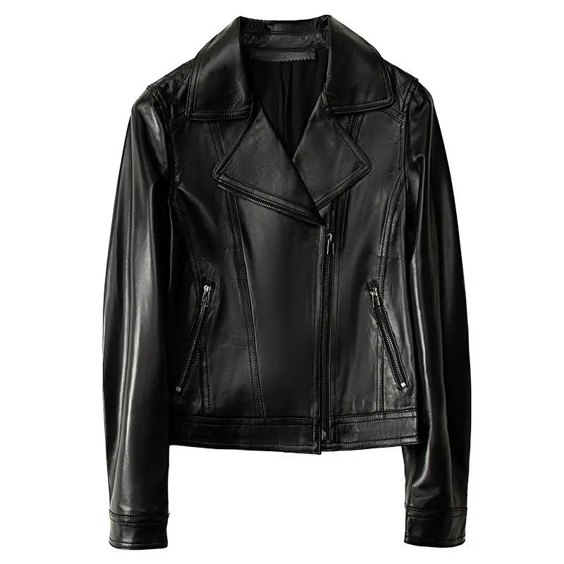 

Осеннее пальто из натуральной овечьей кожи, новинка 2023, модное женское короткое пальто в локомотивном стиле, женские кожаные куртки