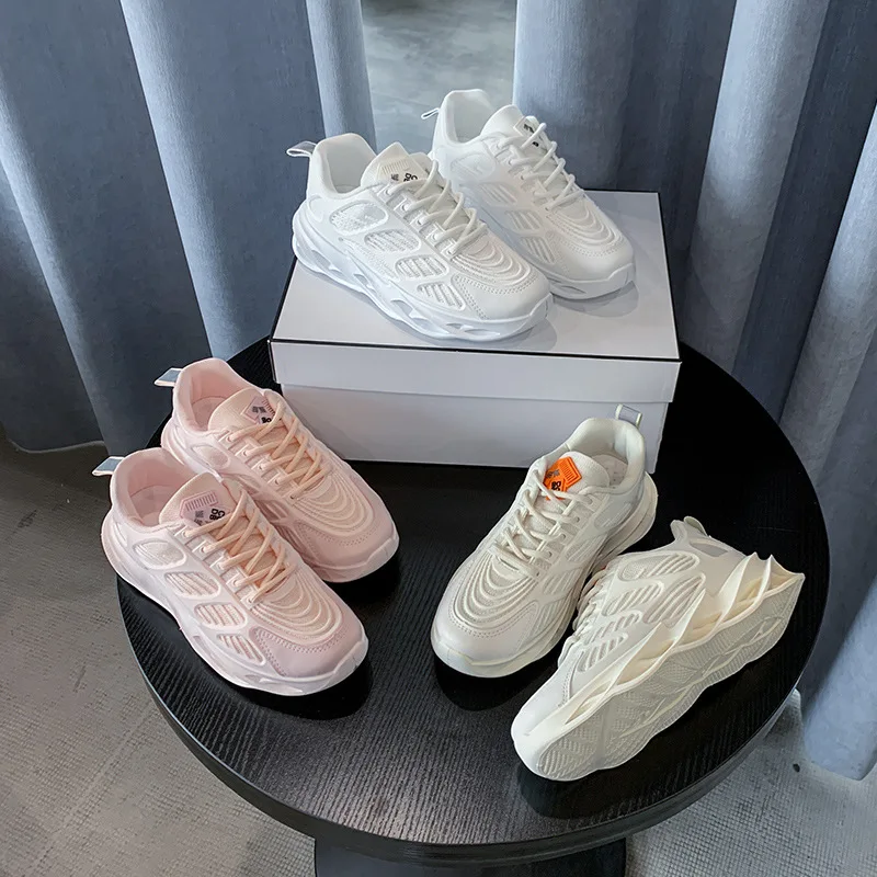 White Shoes For Woman Platform Sneakers Ladies Flats Tennis Female Running Student PU Mesh Increase Height Waterproof Skateboard