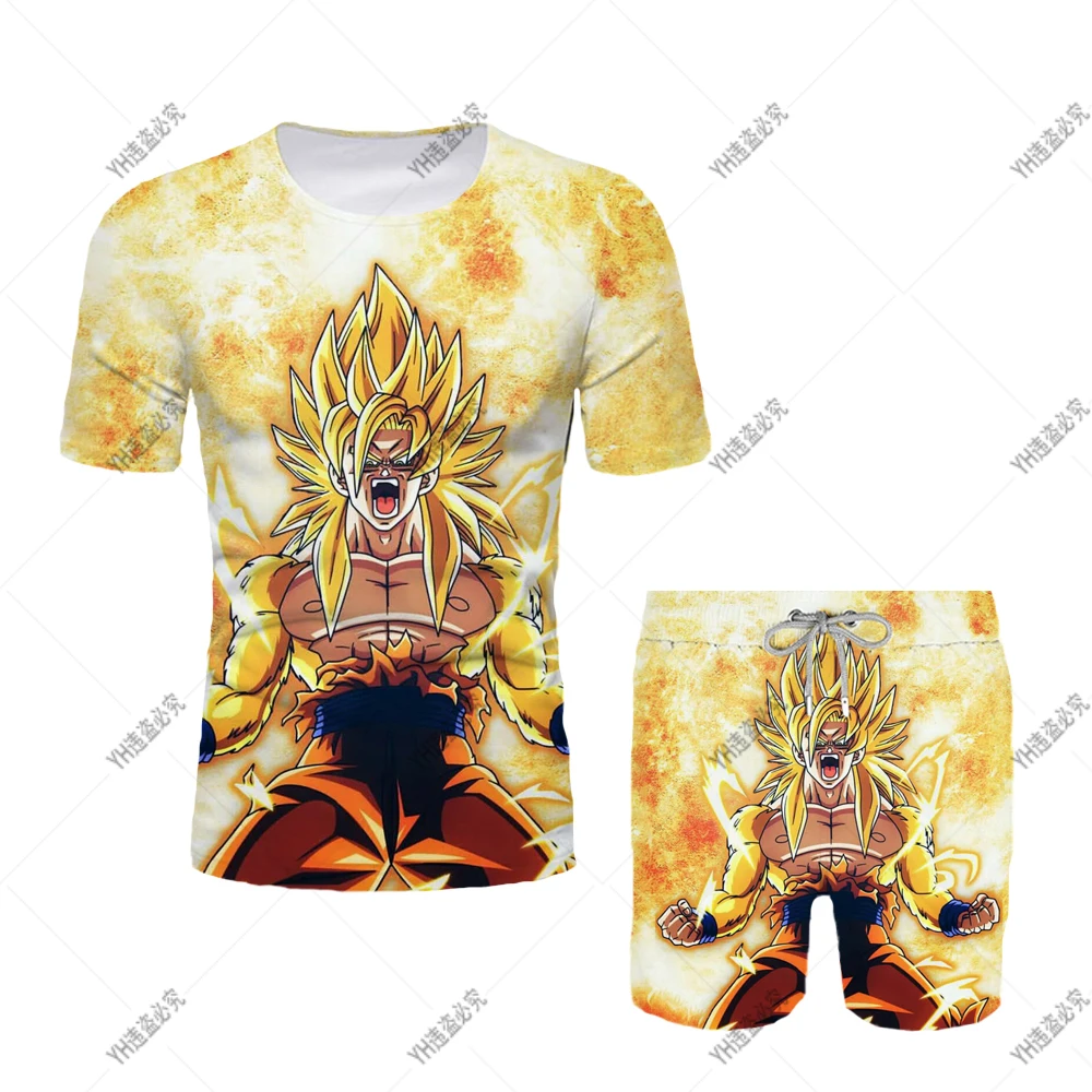 Conjunto de 2 piezas formado por Camiseta y pantalón de Super Dragon Ball para niños, chándal informal, camiseta y pantalón corto, estampado 3D de Anime, Goku