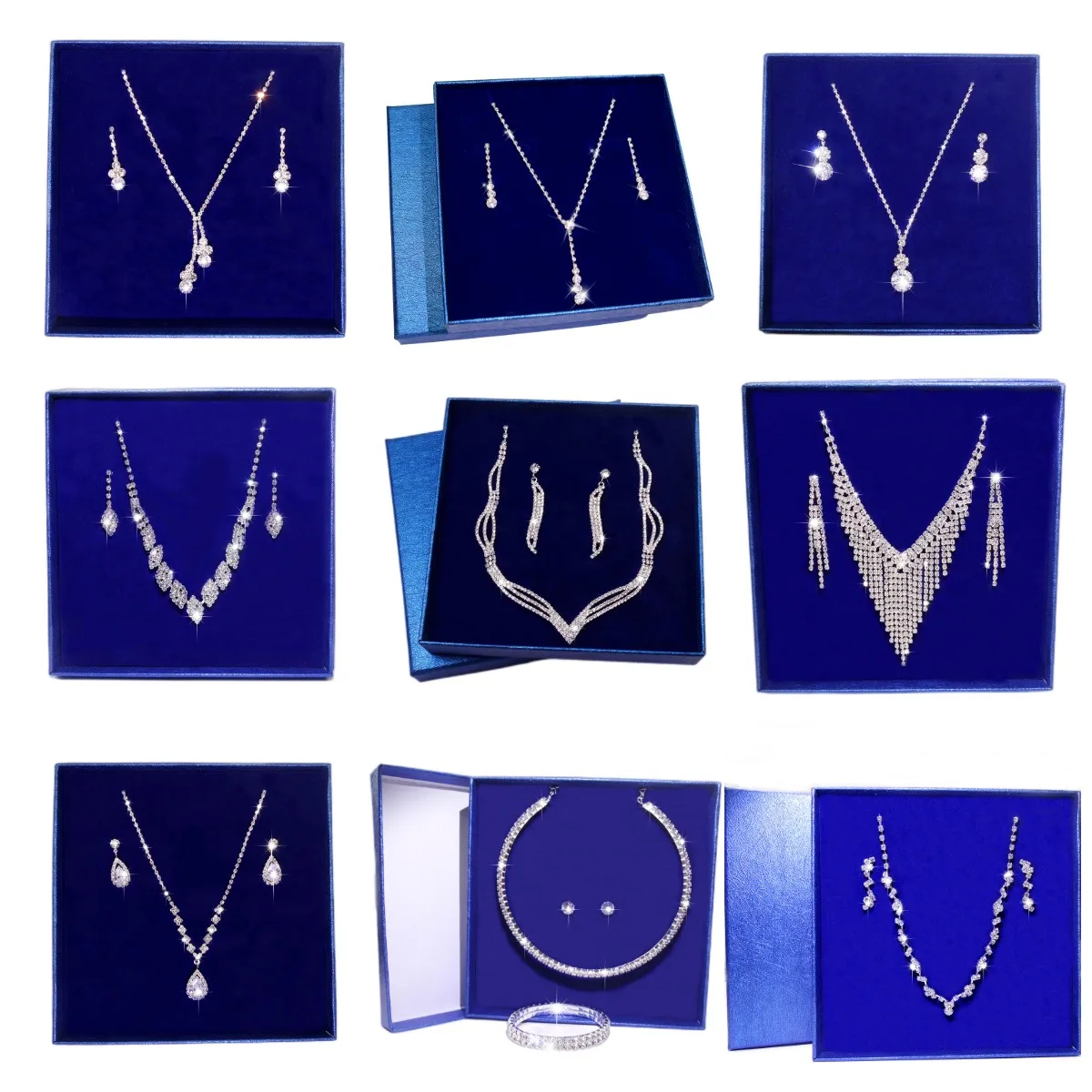 

Женский комплект украшений Стразы с кристаллами, посеребренное ожерелье, серьги, подарочная коробка