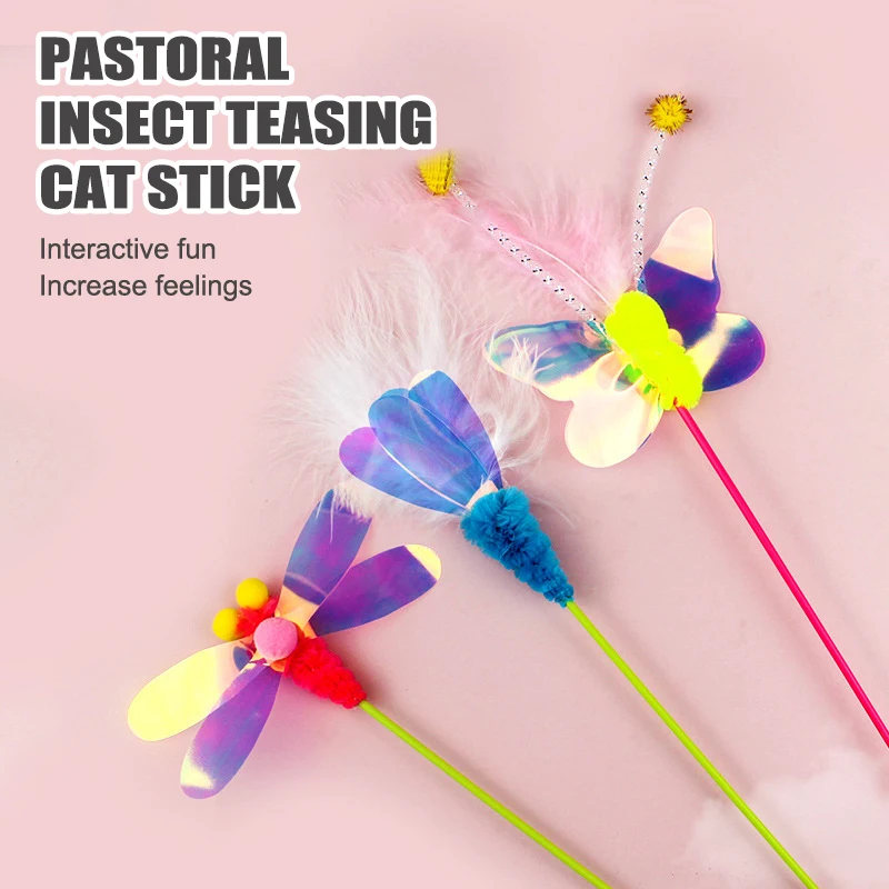 

Cute Insect Interactive Training Feather Butterfly Funny Cat Stick Cat Toys Smiley Teasing Wand Kitten Fishing Rod Pet Supplies