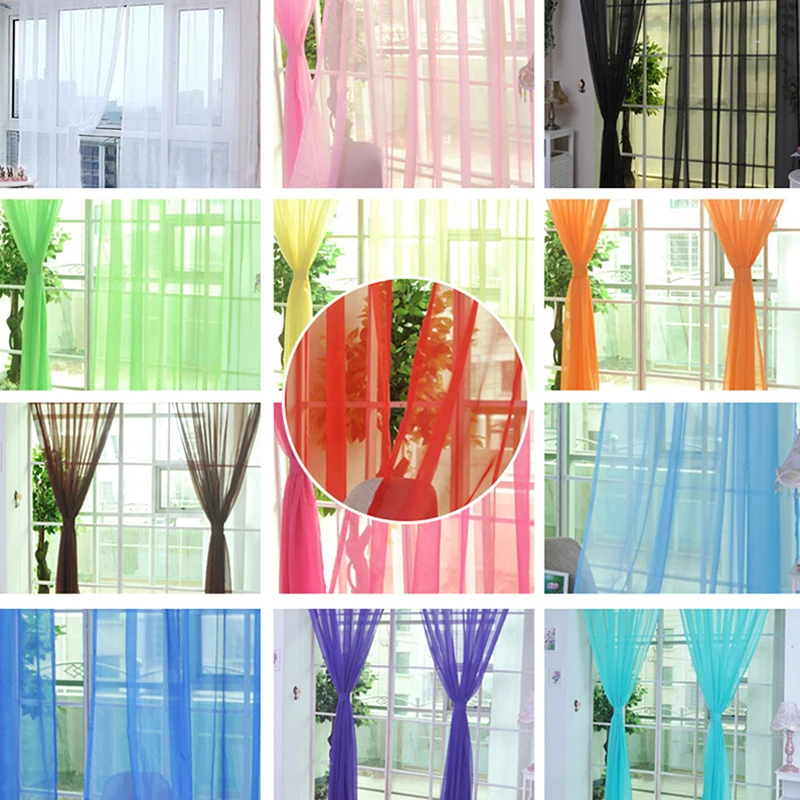 

1 Pcs Rod Pocket Rainbow Curtain Pure Color Tulle Curtain For Living Room Sheer Voile Wedding Decor Modern Bedroom Window Tulle